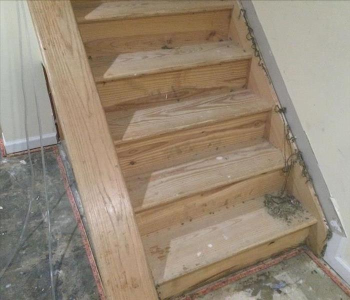 Staircase with the wood and wall studs removed