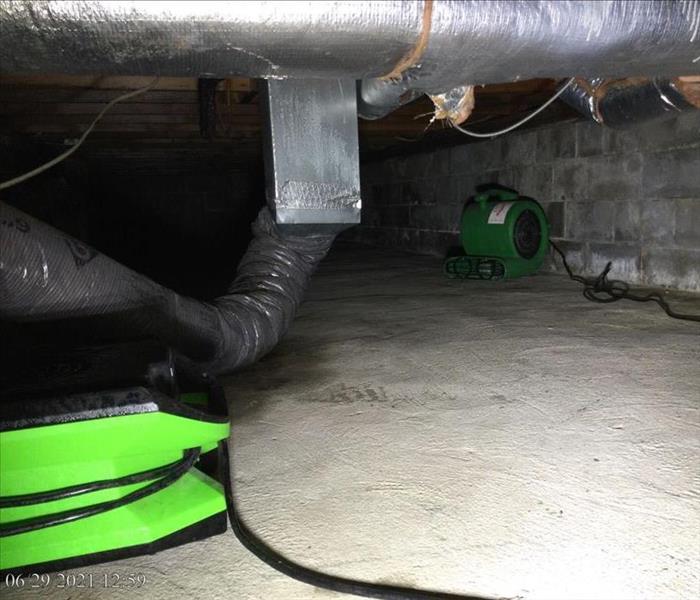Crawlspace with SERVPRO drying equipment