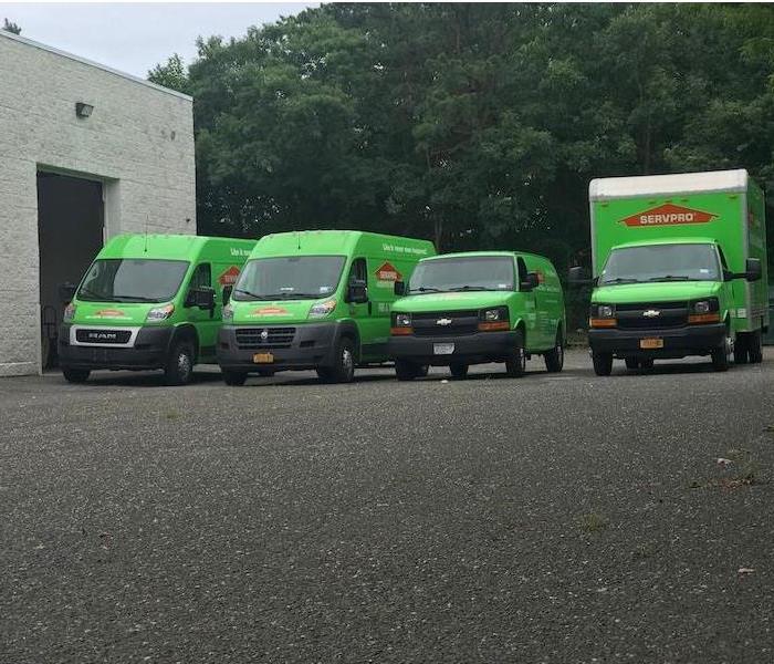 Fleet of SERVPRO green service vehicles