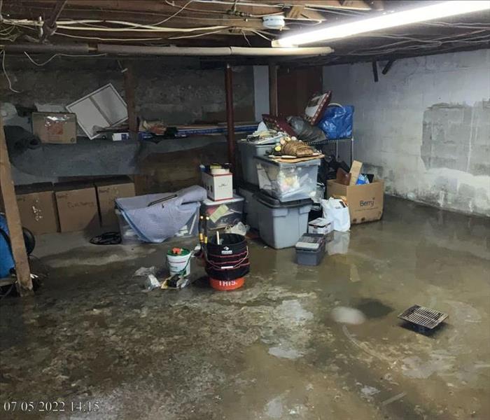 Waste exposure in an unfinished basement.